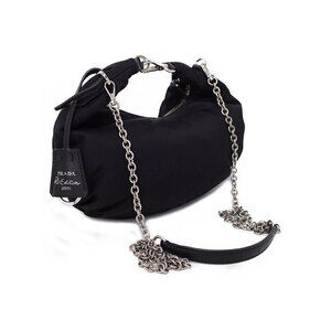 Prada Shoulder Bag 2005 Saffiano ReEdition Leather Chain Black